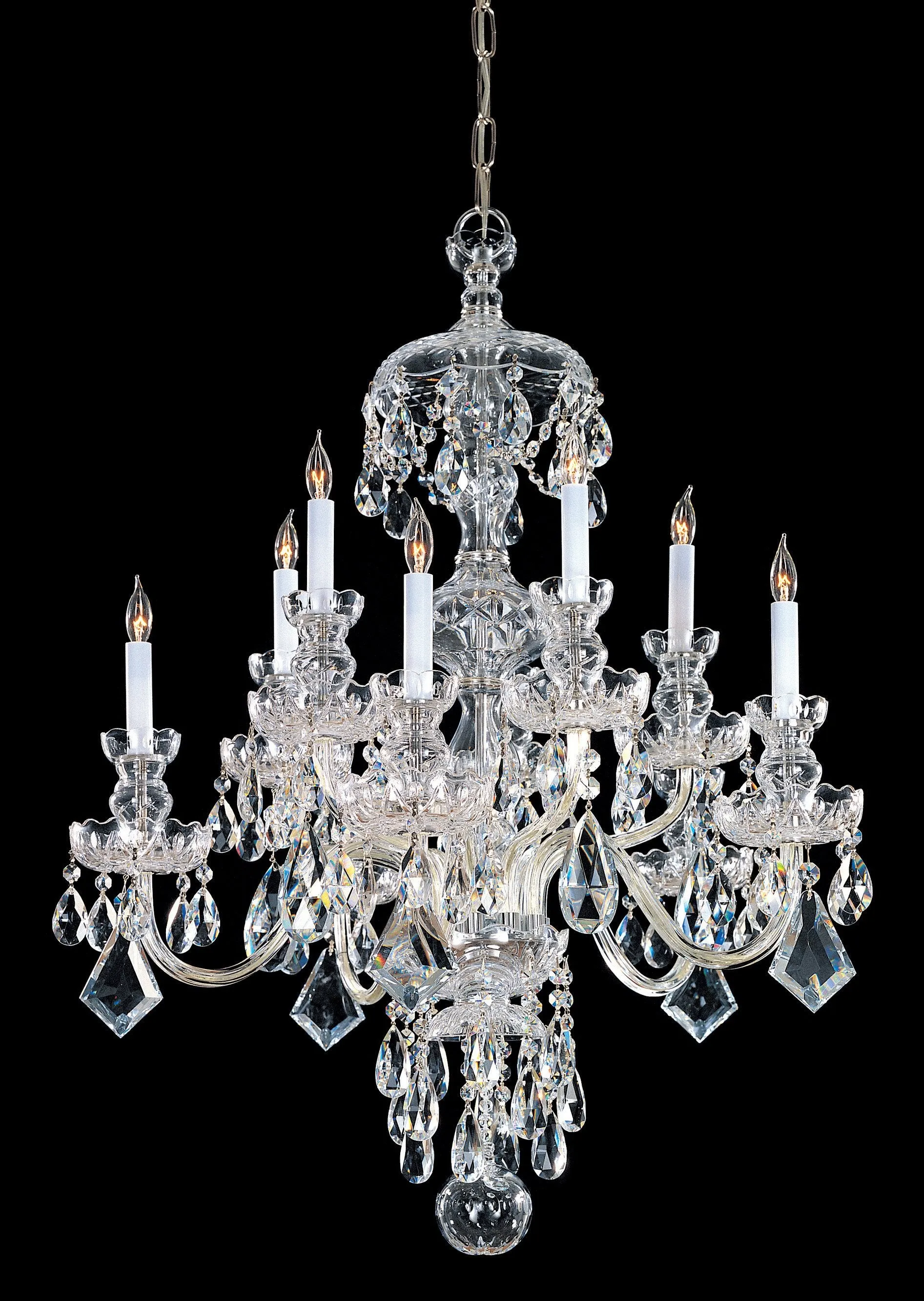 10 Light Polished Brass Crystal Chandelier Draped In Clear Swarovski Strass Crystal - C193-1140-PB-CL-S