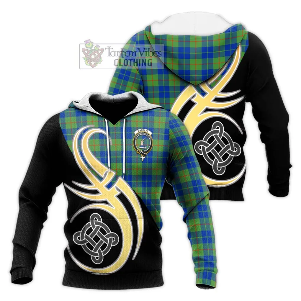 Barclay Hunting Ancient Tartan Knitted Hoodie with Family Crest and Celtic Symbol Style