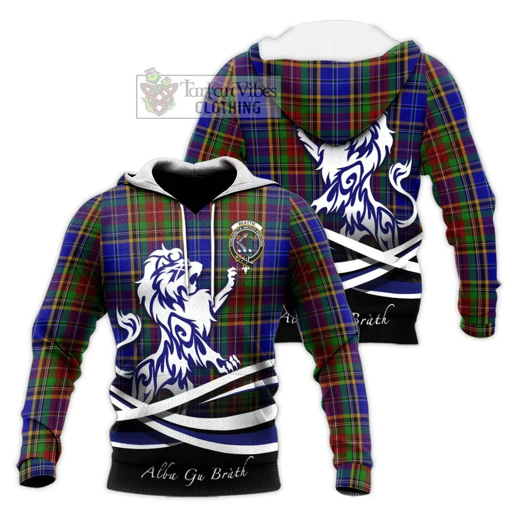 Beattie Tartan Knitted Hoodie with Alba Gu Brath Regal Lion Emblem