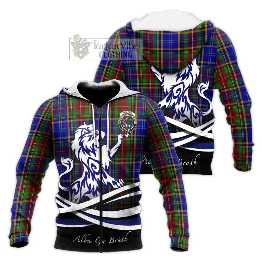 Beattie Tartan Knitted Hoodie with Alba Gu Brath Regal Lion Emblem