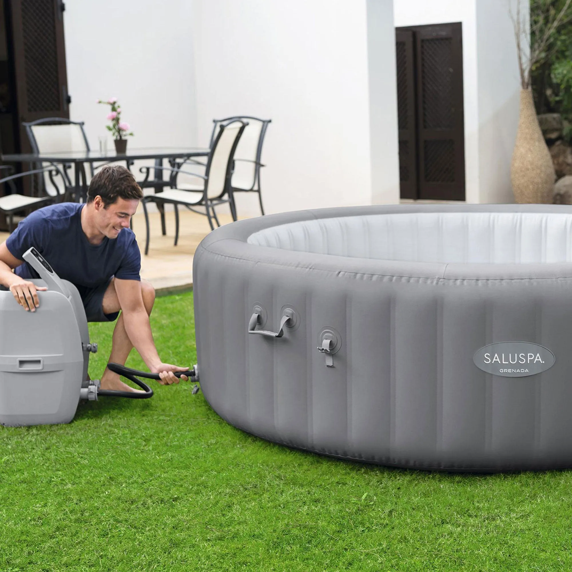 Bestway SaluSpa Grenada AirJet Hot Tub with Set of 2 Non Slip Pool and Spa Seat