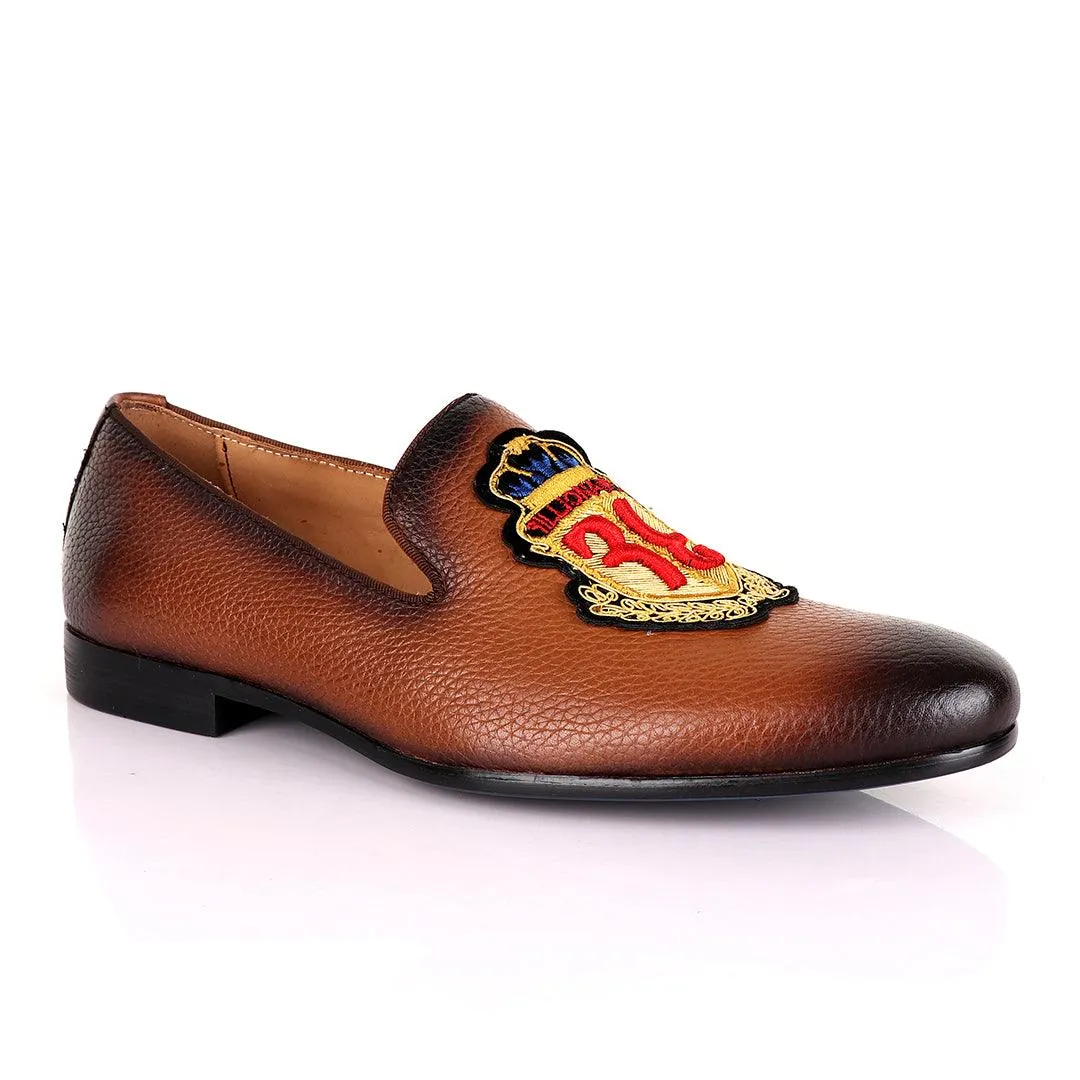 Billionaire Embroidery Exotic Men's Leather Shoe-Brown