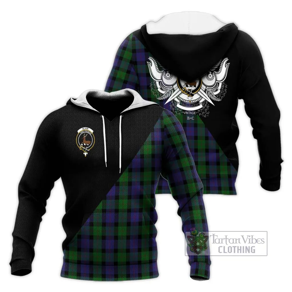 Blair Tartan Knitted Hoodie with Family Crest and Military Logo Style