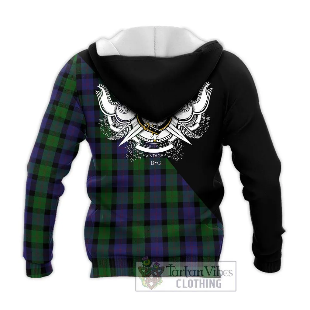 Blair Tartan Knitted Hoodie with Family Crest and Military Logo Style