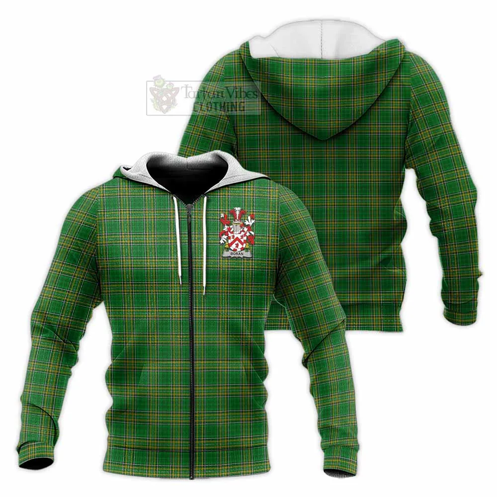 Boran Irish Clan Tartan Knitted Hoodie with Coat of Arms