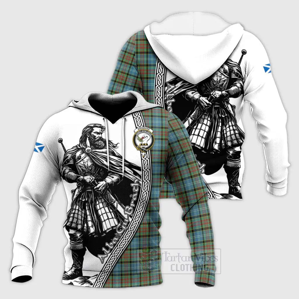 Brisbane Tartan Clan Crest Knitted Hoodie with Highlander Warrior Celtic Style