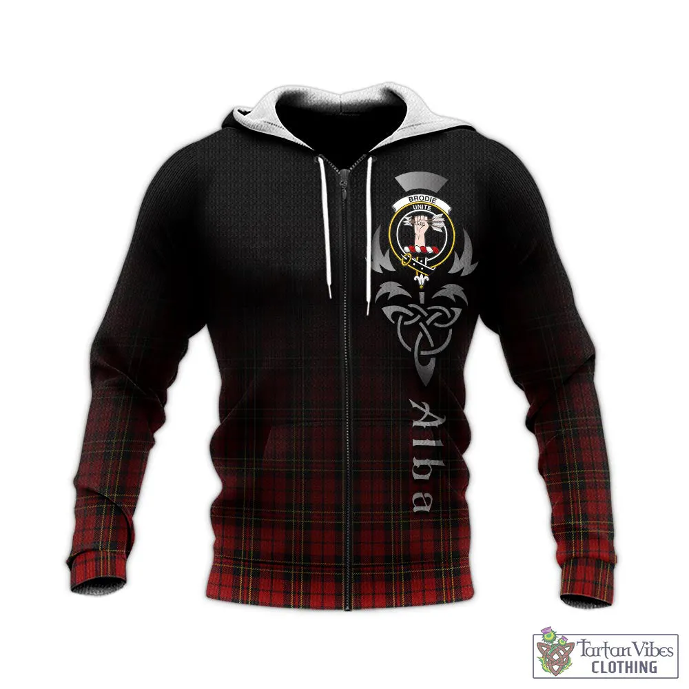 Brodie Tartan Knitted Hoodie Featuring Alba Gu Brath Family Crest Celtic Inspired