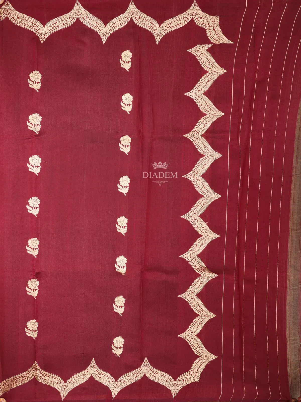 Brown Banarasi Saree with Floral Motif on the Body and without Border