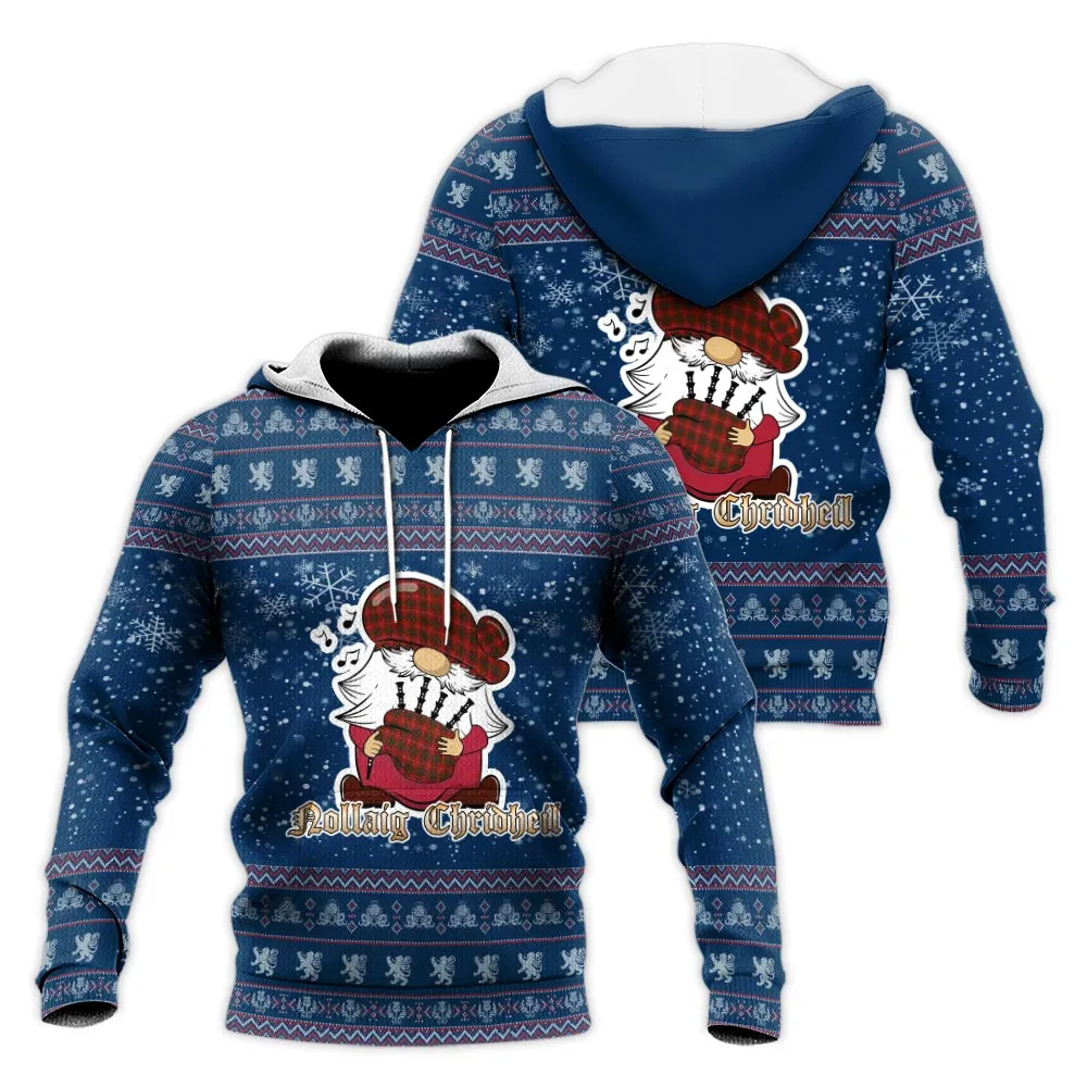 Bruce Clan Christmas Knitted Hoodie with Funny Gnome Playing Bagpipes