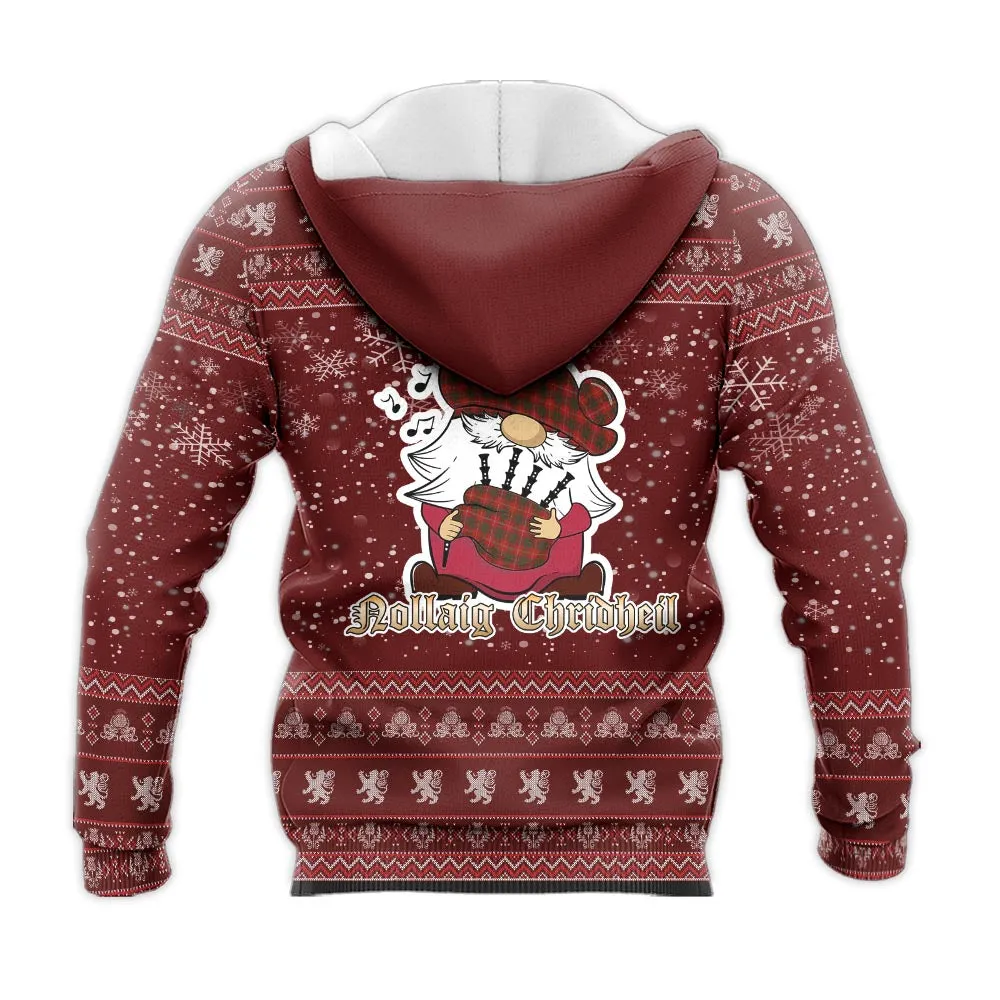 Bruce Clan Christmas Knitted Hoodie with Funny Gnome Playing Bagpipes