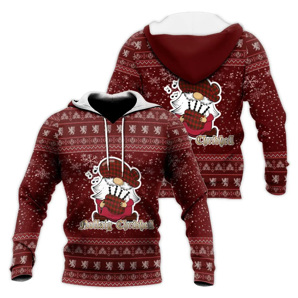 Bruce Clan Christmas Knitted Hoodie with Funny Gnome Playing Bagpipes