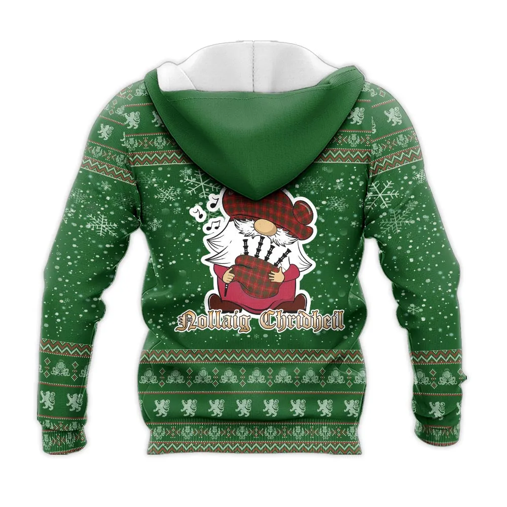 Bruce Clan Christmas Knitted Hoodie with Funny Gnome Playing Bagpipes