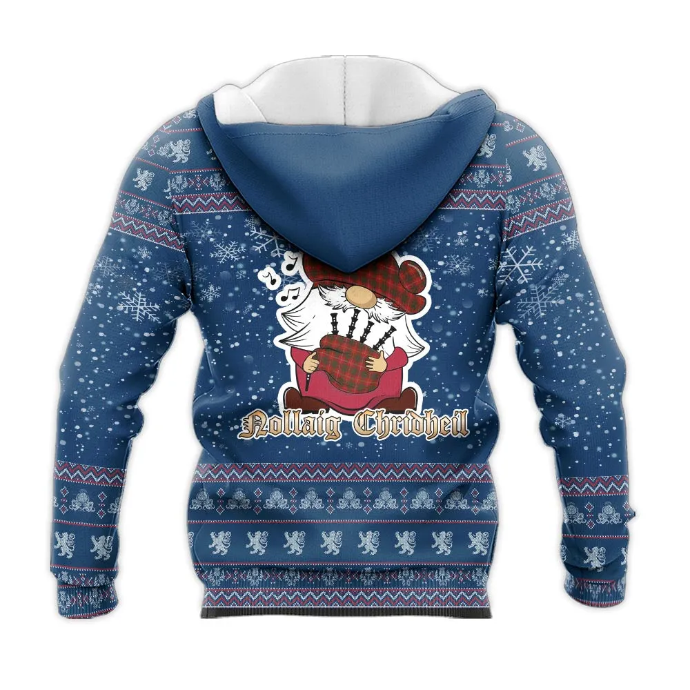 Bruce Clan Christmas Knitted Hoodie with Funny Gnome Playing Bagpipes