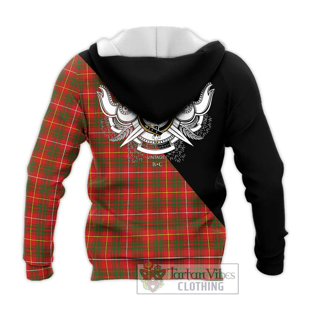 Bruce Modern Tartan Knitted Hoodie with Family Crest and Military Logo Style