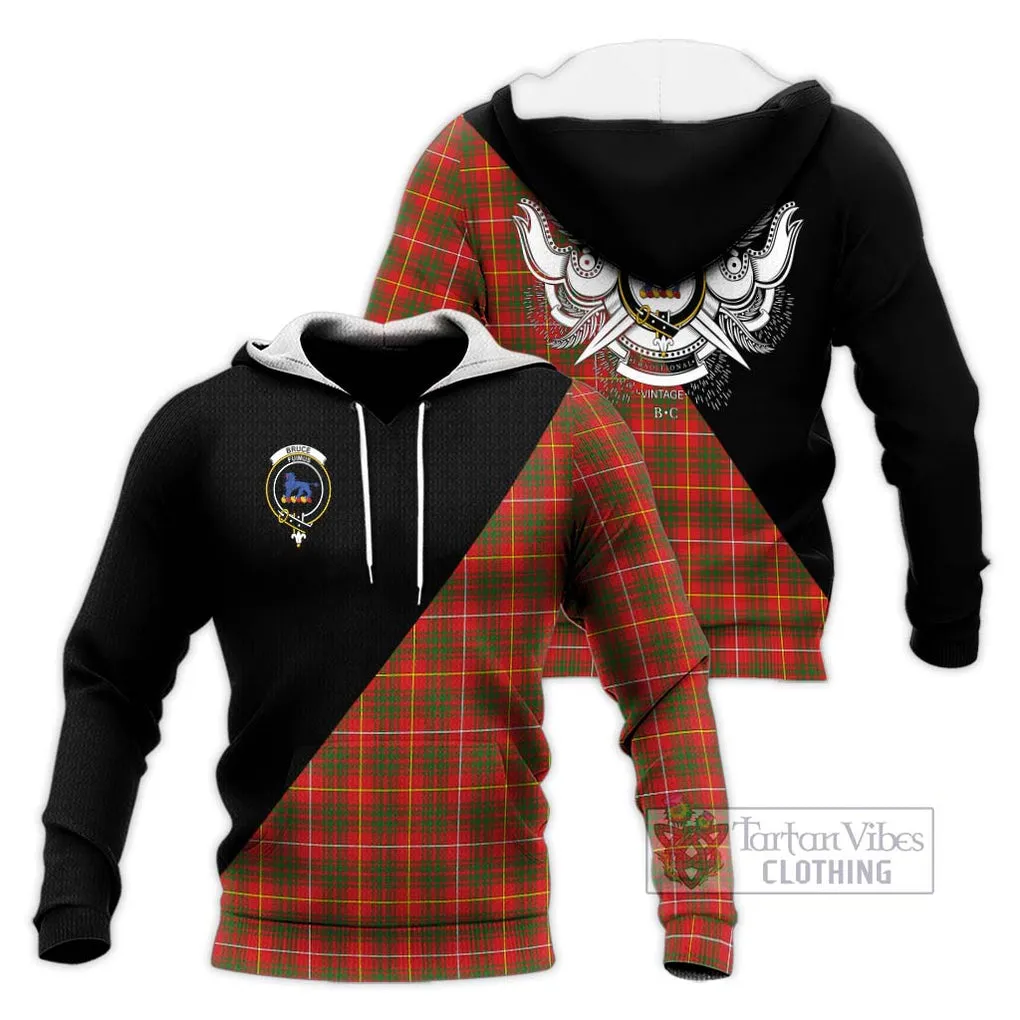 Bruce Modern Tartan Knitted Hoodie with Family Crest and Military Logo Style