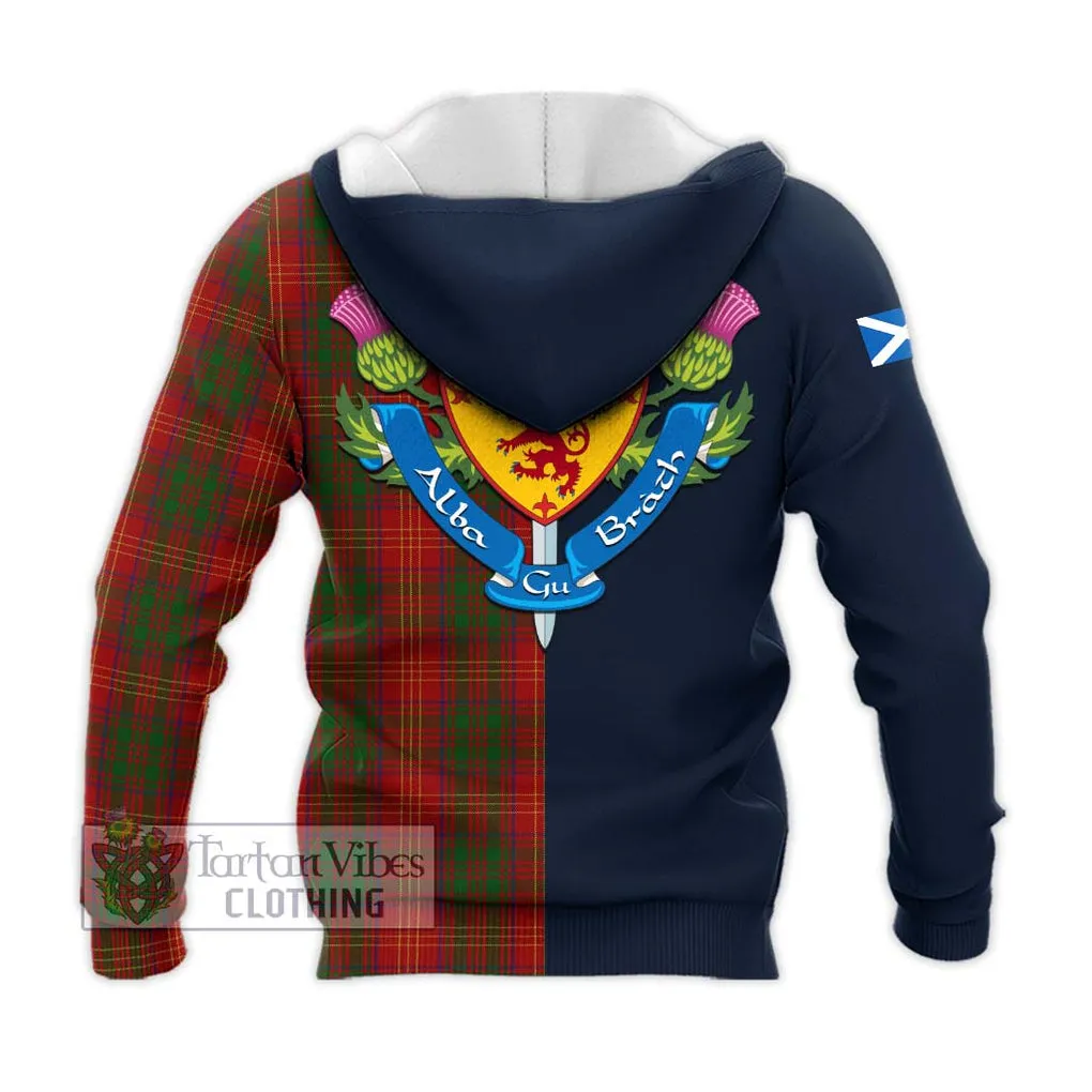 Burns Tartan Knitted Hoodie Alba with Scottish Lion Royal Arm Half Style