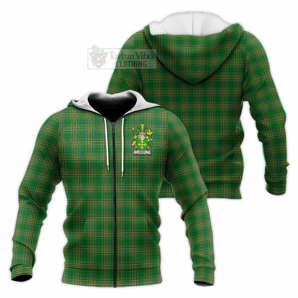 Bury Irish Clan Tartan Knitted Hoodie with Coat of Arms