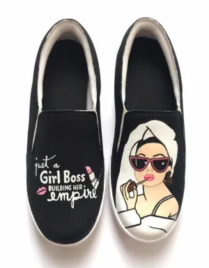 Funky N Trendy hand painted water resistant Girl Boss theme black shoes/ boss lady shoes / black shoes / funky shoes