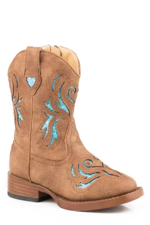 GIRLS TODDLER TAN WITH TURQUOISE GLITTER UNDERLAY