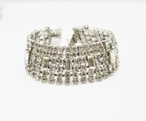 Glamorous Six Row Vintage Weiss Rhinestone Bracelet