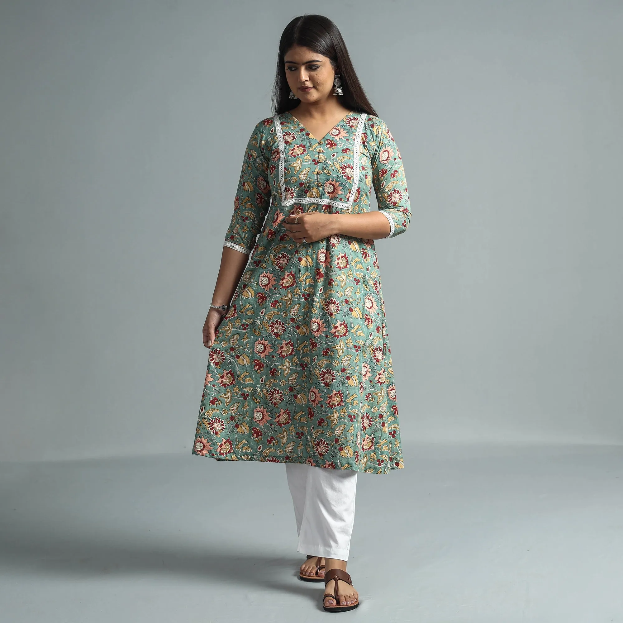 Green - Opulent Sanganeri Block Printed Cotton Kurta