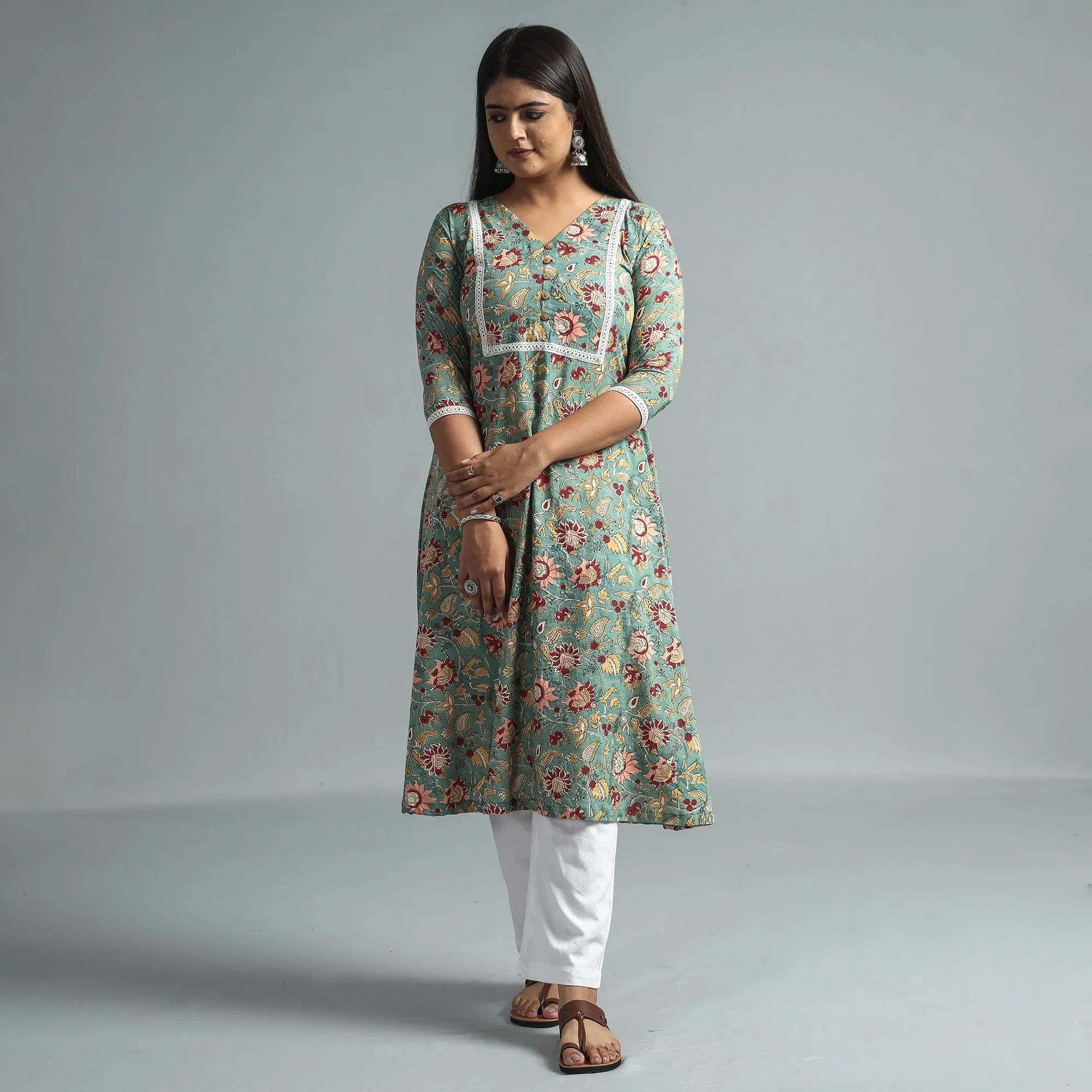 Green - Opulent Sanganeri Block Printed Cotton Kurta