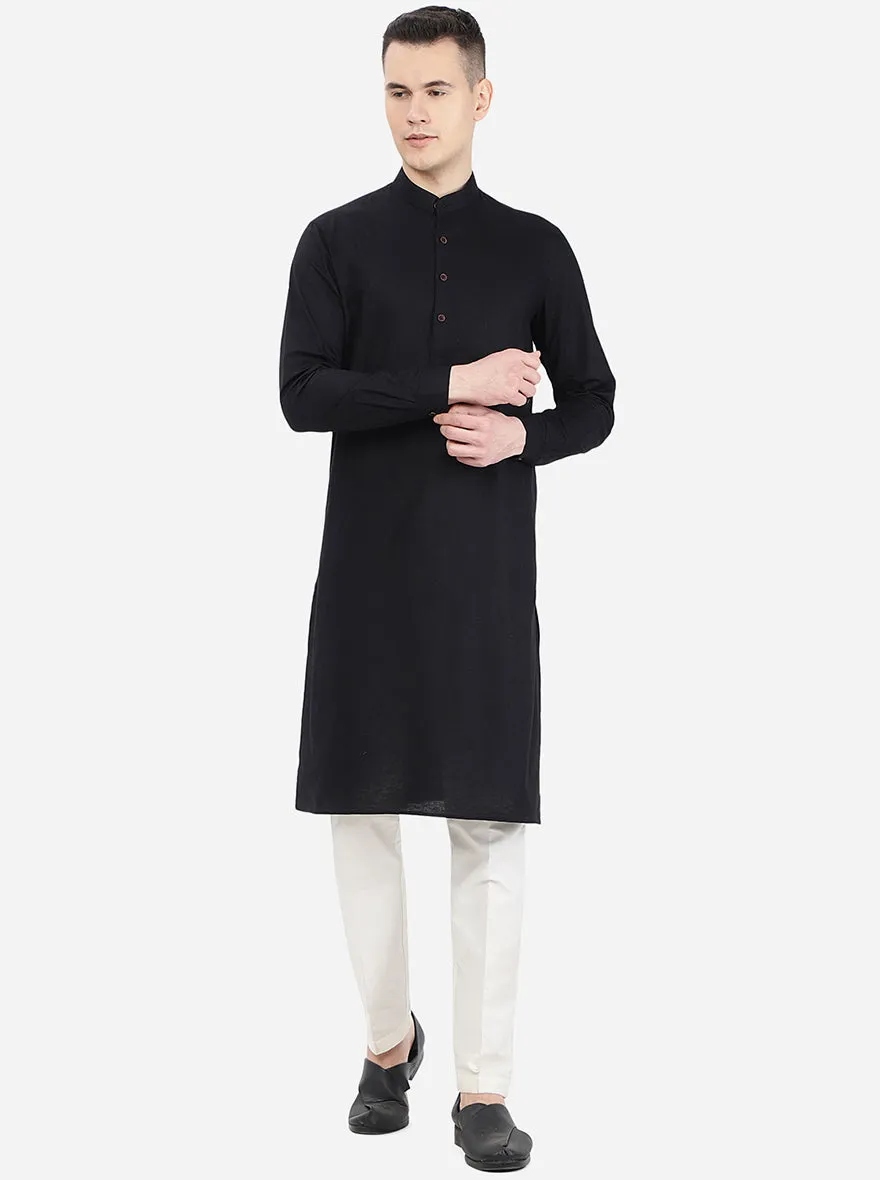 Ink Black Self Textured Regular Fit Modi Kurta | JadeBlue