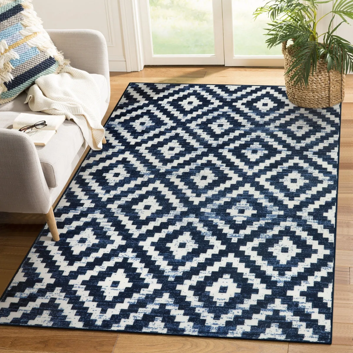 Joanne Modern Moroccan Geometric Kilim Blue Rug