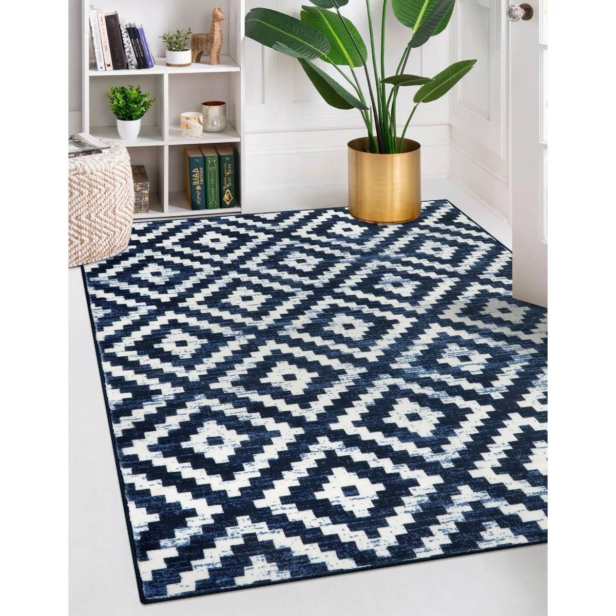 Joanne Modern Moroccan Geometric Kilim Blue Rug