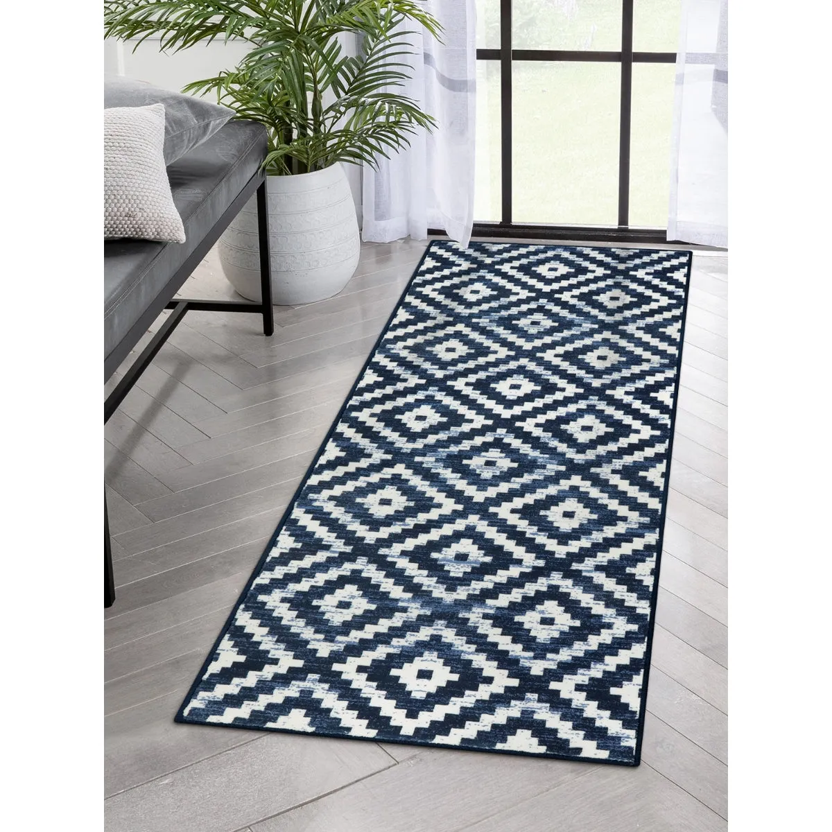 Joanne Modern Moroccan Geometric Kilim Blue Rug