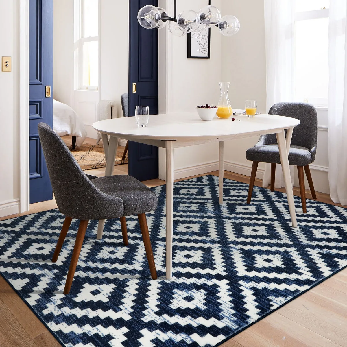 Joanne Modern Moroccan Geometric Kilim Blue Rug