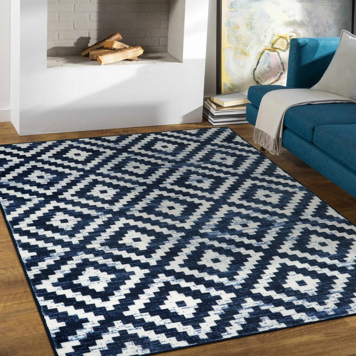 Joanne Modern Moroccan Geometric Kilim Blue Rug