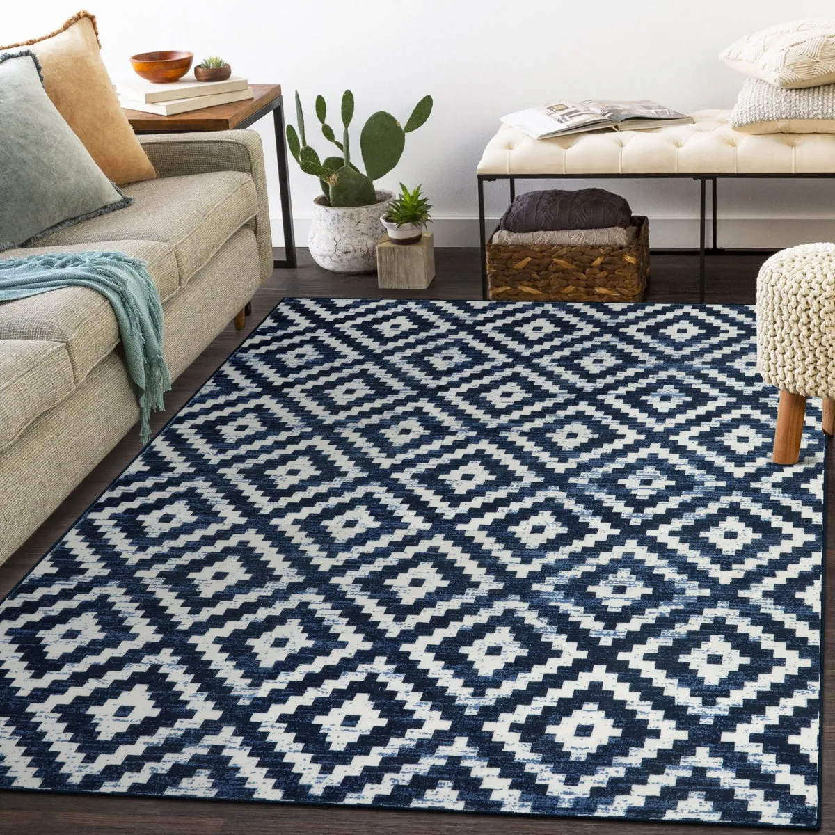 Joanne Modern Moroccan Geometric Kilim Blue Rug