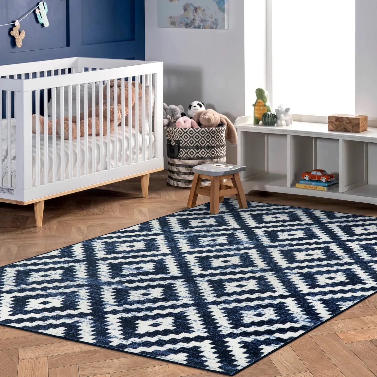 Joanne Modern Moroccan Geometric Kilim Blue Rug