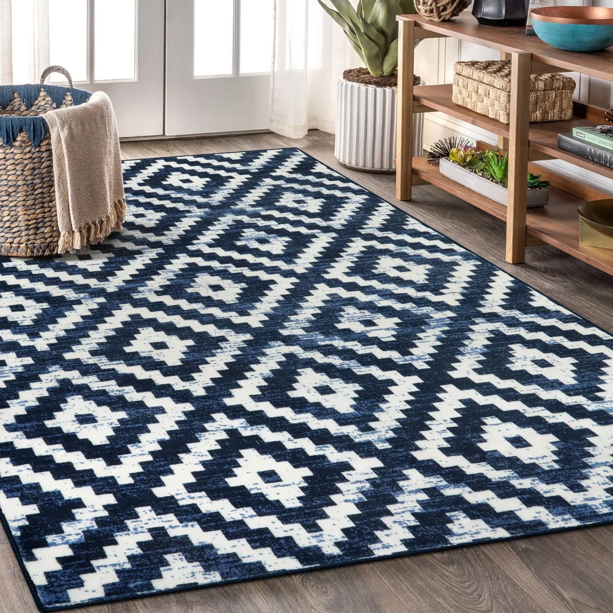 Joanne Modern Moroccan Geometric Kilim Blue Rug