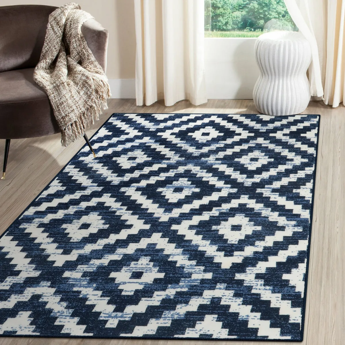 Joanne Modern Moroccan Geometric Kilim Blue Rug