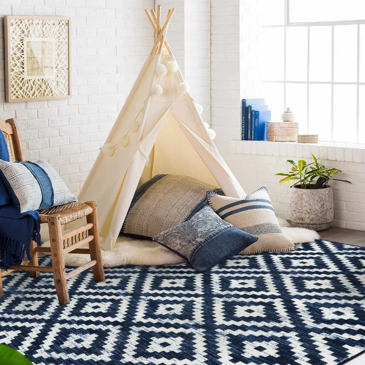 Joanne Modern Moroccan Geometric Kilim Blue Rug