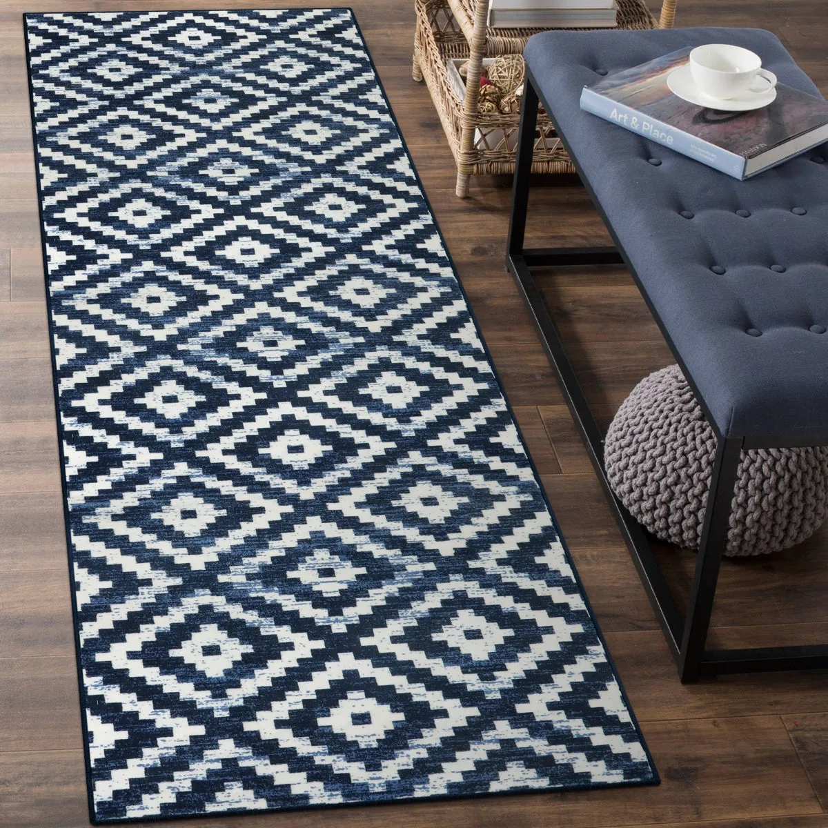 Joanne Modern Moroccan Geometric Kilim Blue Rug