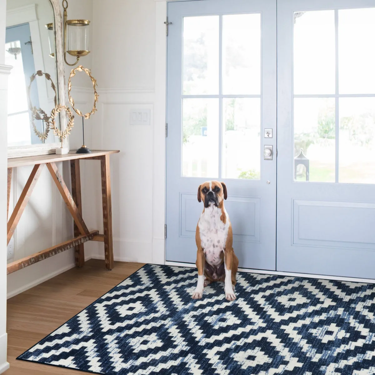 Joanne Modern Moroccan Geometric Kilim Blue Rug