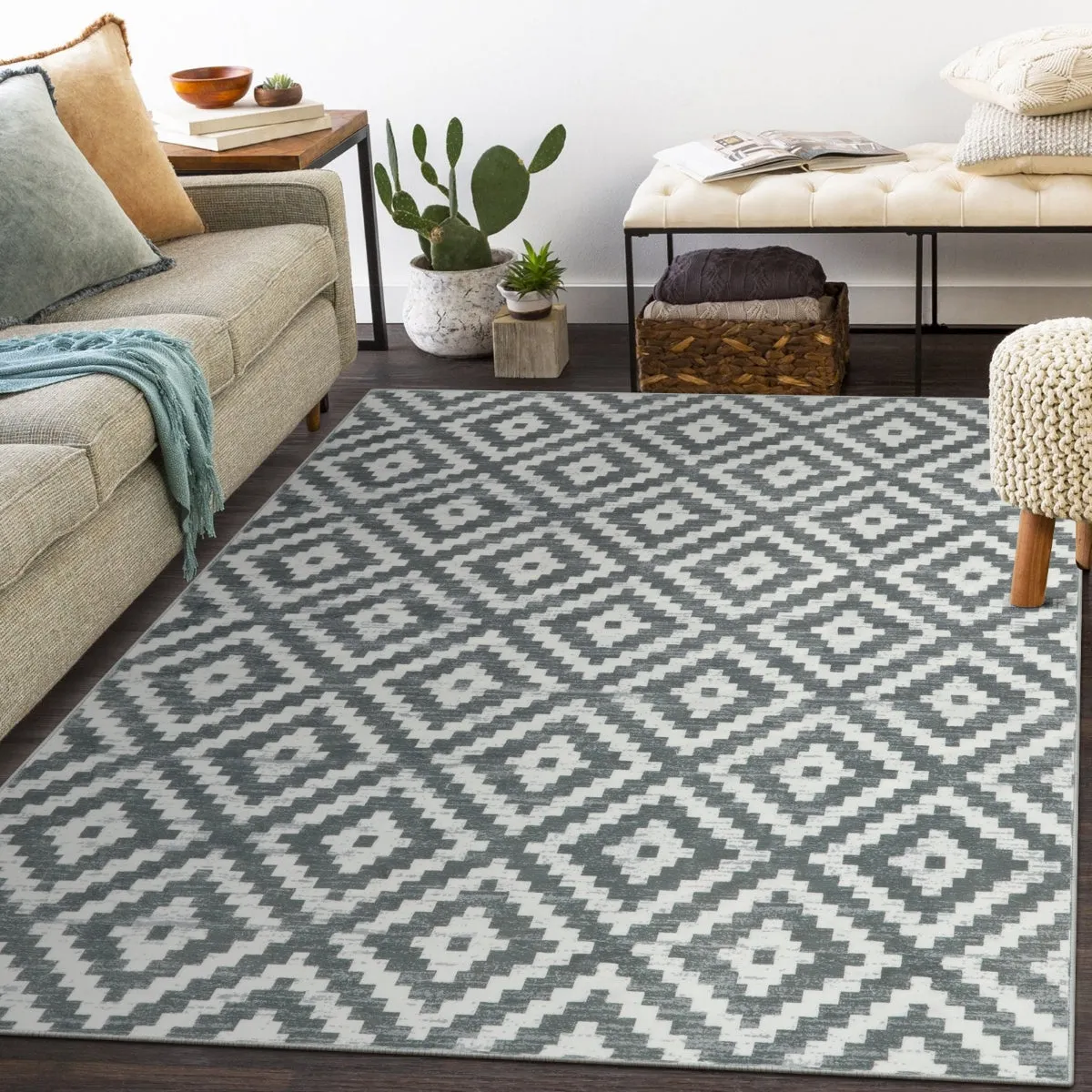 Joanne Modern Moroccan Geometric Kilim Grey Rug