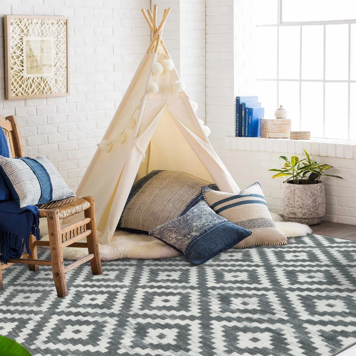 Joanne Modern Moroccan Geometric Kilim Grey Rug