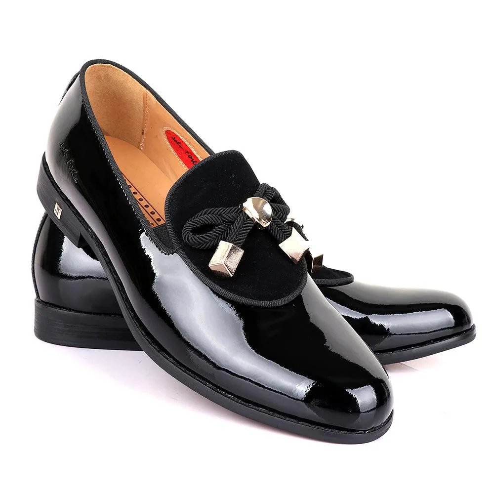 John Foster Modern Patent Leather With Half Upper Suede-Black