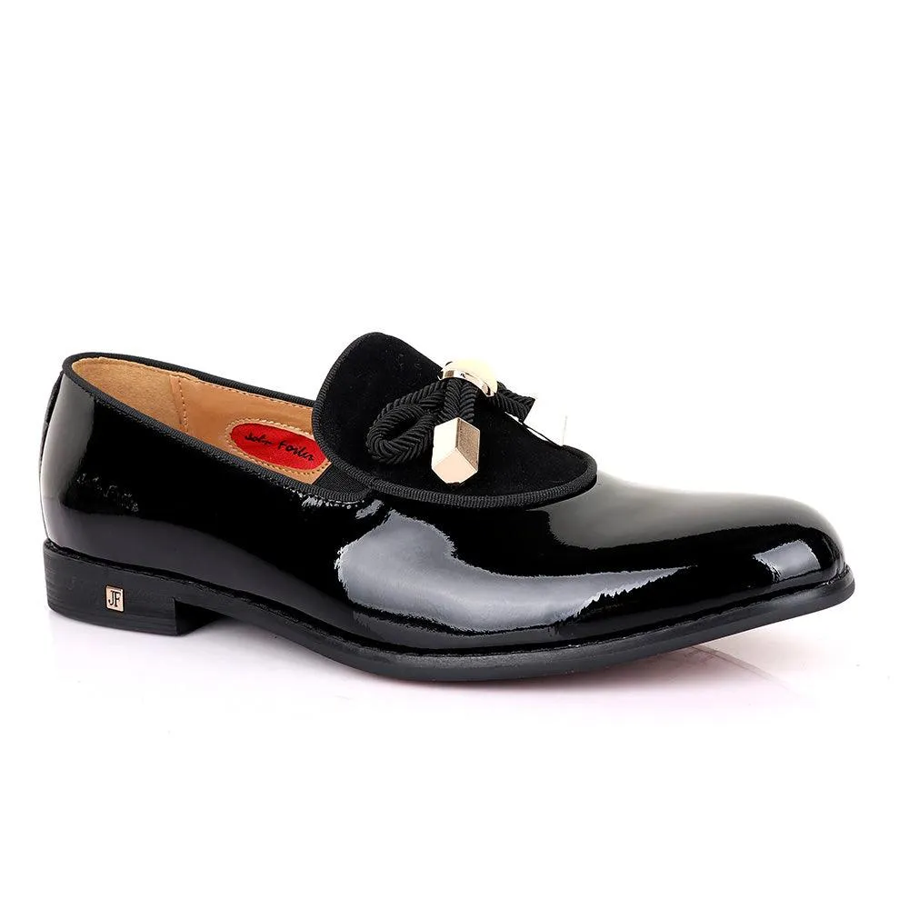 John Foster Modern Patent Leather With Half Upper Suede-Black