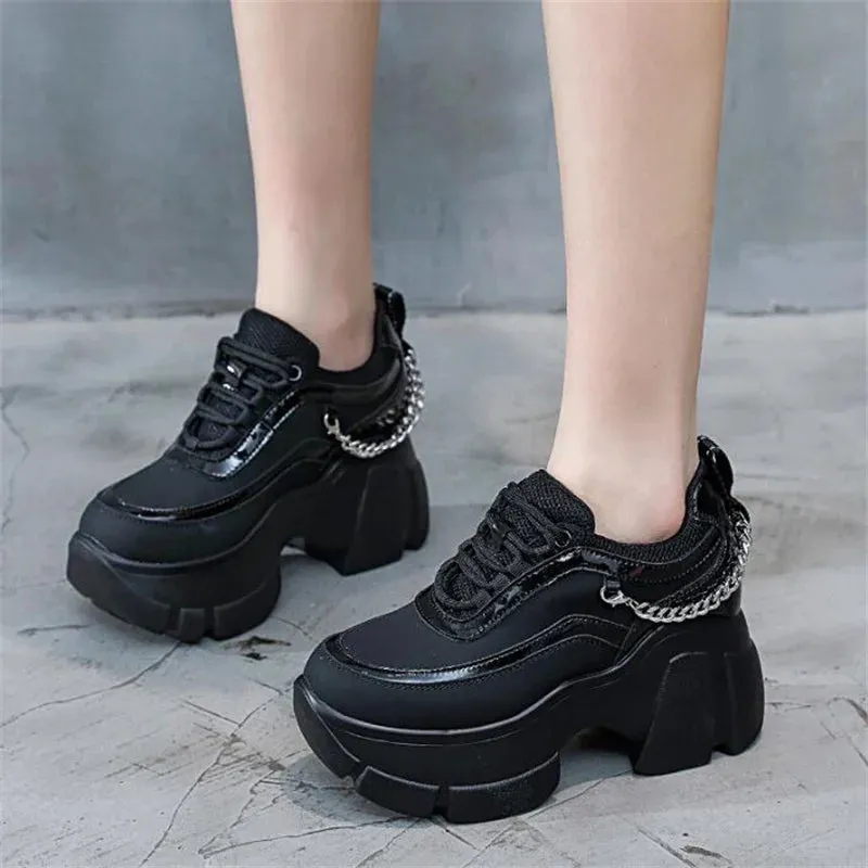 Joskaa 2024 New Hidden Heels Black Platform Sneakers