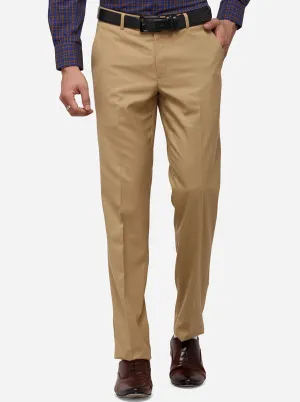 Khaki Solid Slim Fit Formal Trouser | Metal