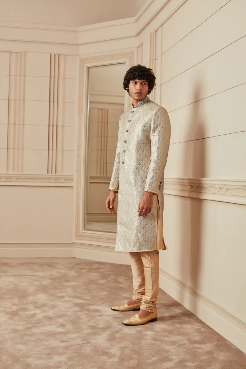 Light Grey All Over Embroidered Sherwani