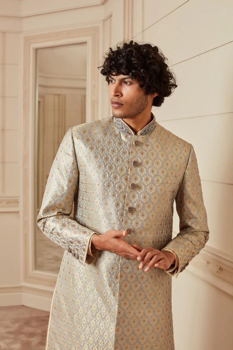 Light Grey All Over Embroidered Sherwani