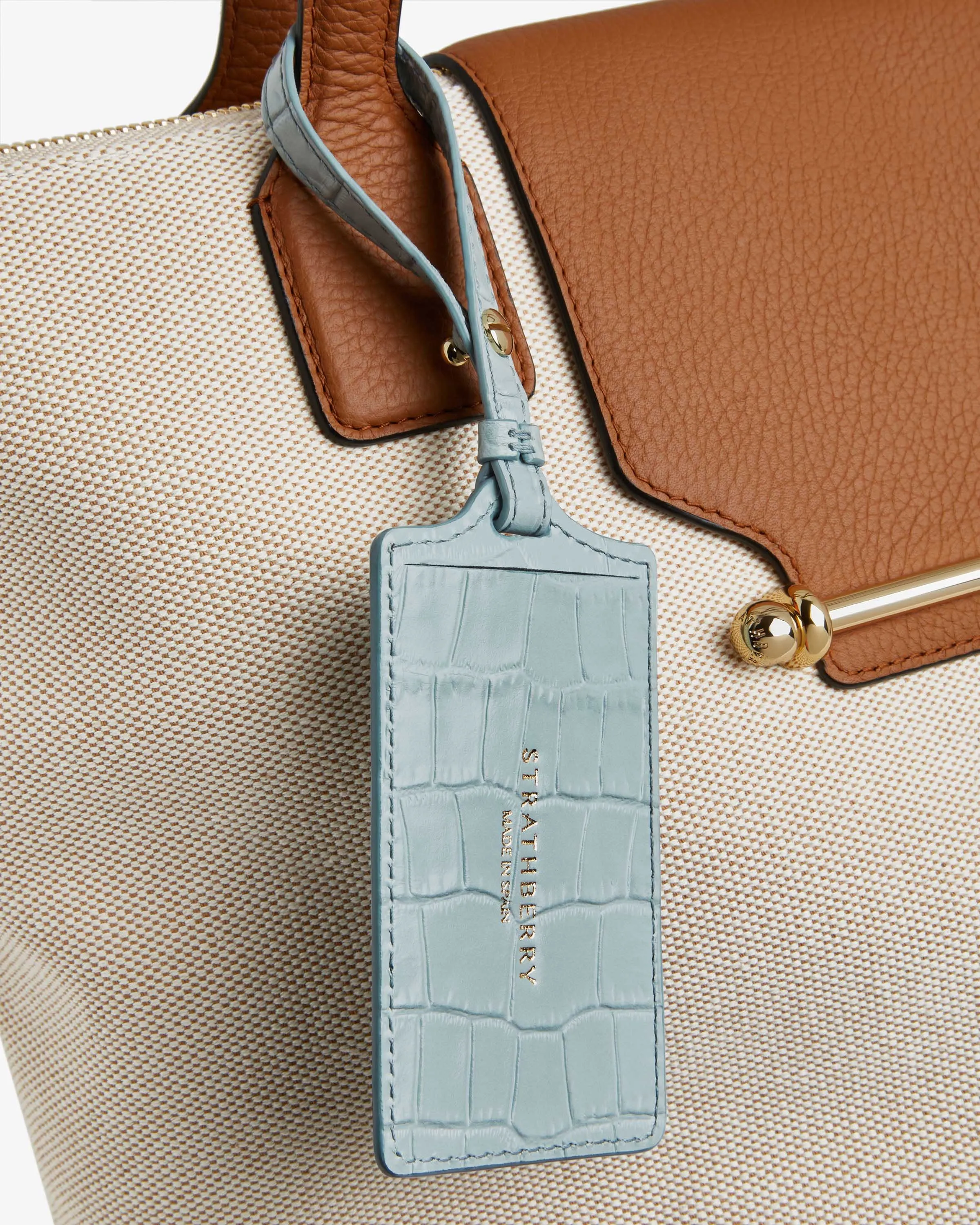 Luggage Tag - Croc-Embossed Leather Duck Egg Blue