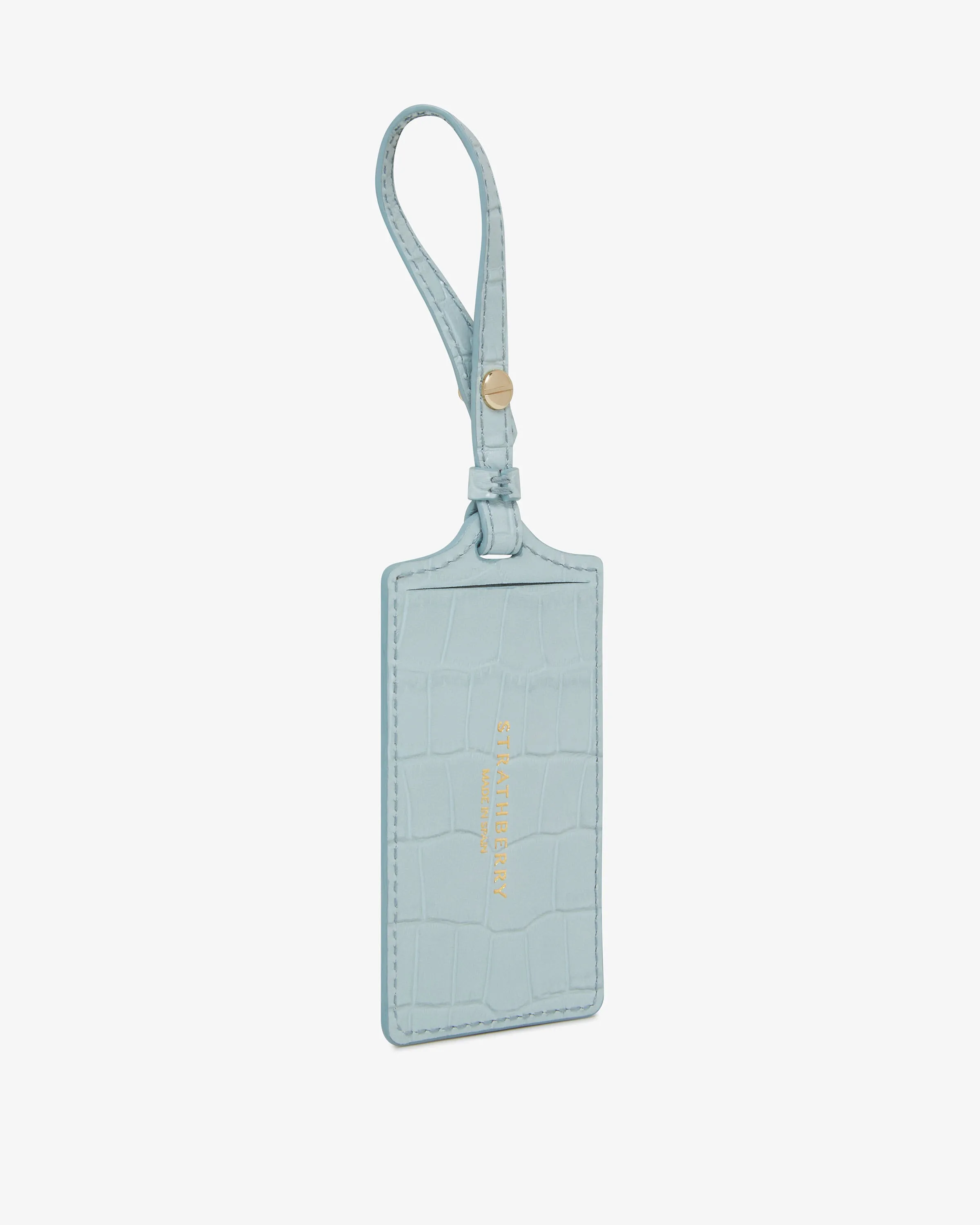 Luggage Tag - Croc-Embossed Leather Duck Egg Blue