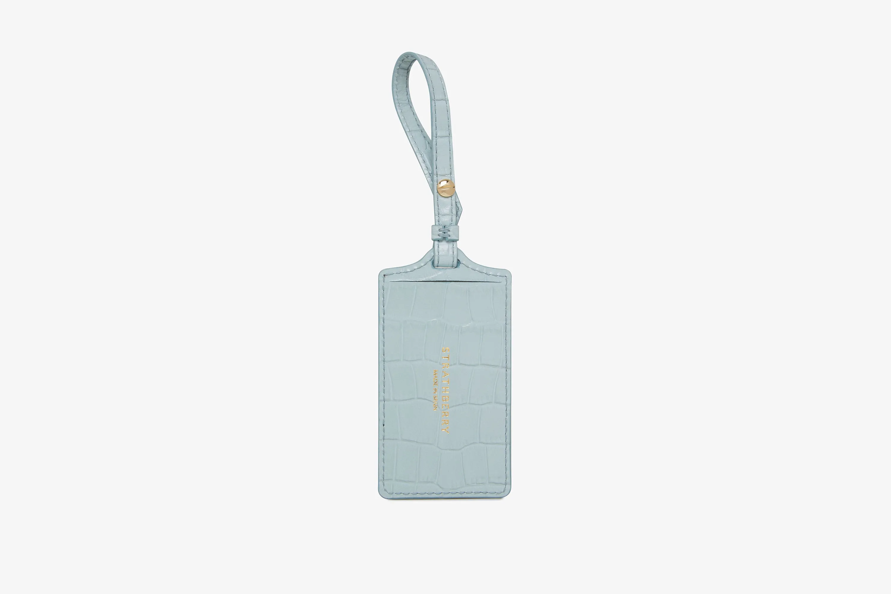 Luggage Tag - Croc-Embossed Leather Duck Egg Blue